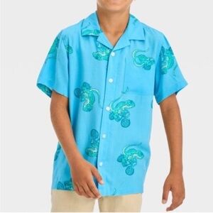 CAT & JACK Blue Gecko Lizard Dragon Bike Button Down Shirt